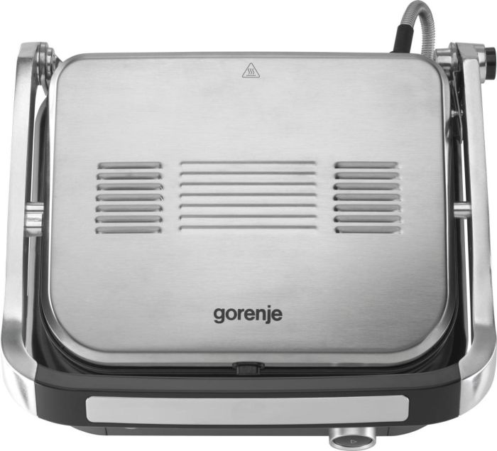 Гриль Gorenje прижимний 2100Вт, темп. режимів-7, з`ємні пластини, розкриття на 180°, метал, сірий