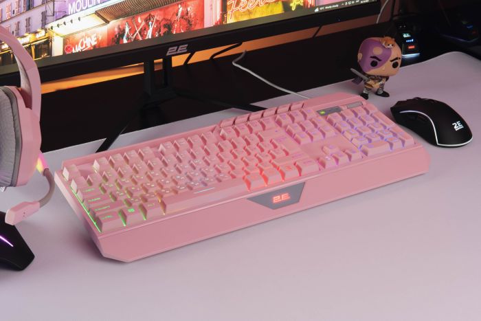 Клавиатура мембранная 2E GAMING KG315 110key, USB-A, EN/UA, RGB, розовый