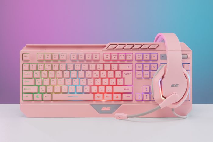 Клавиатура мембранная 2E GAMING KG315 110key, USB-A, EN/UA, RGB, розовый