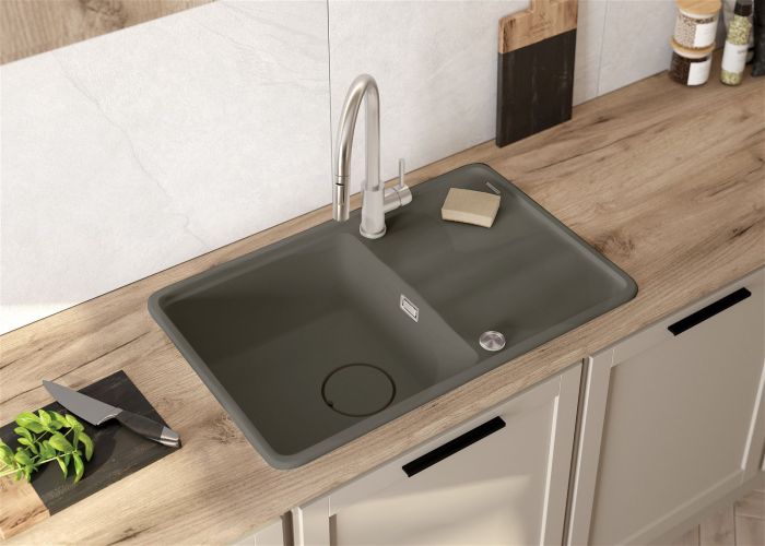 Мойка кухонная Deante Momi, гранит, прямоуг., с крылом, 780х500х230мм, чаша - 1, врезная, антрацит + кухонная доска