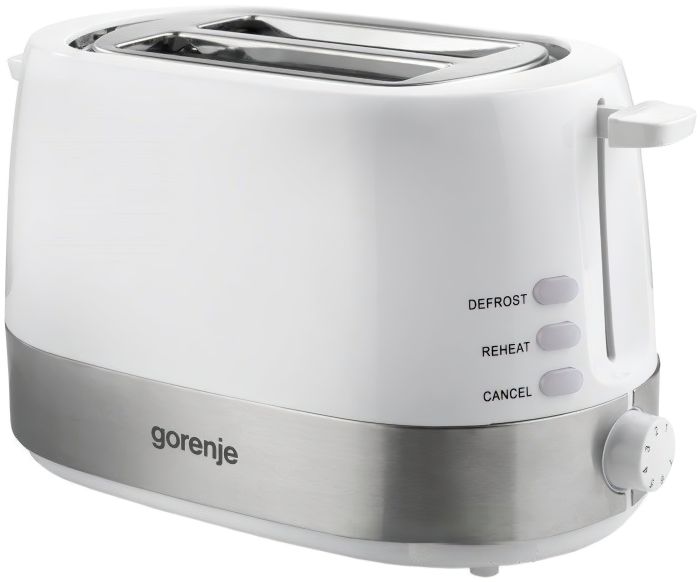 Тостер Gorenje, 850Вт, функц. розморожування, автовідключення, пластик/метал, білий