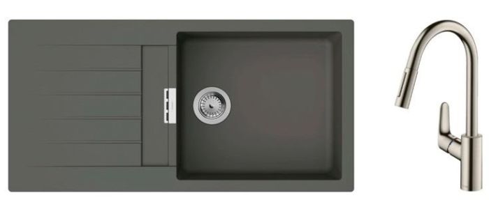 Набір для кухні Hansgrohe , гранітна мийка S520-F480 + зміш. Focus M41, сірий камінь-сталь