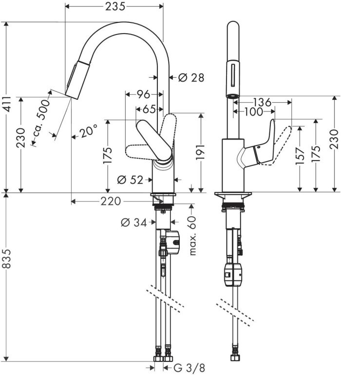Набір для кухні Hansgrohe , гранітна мийка S520-F480 + зміш. Focus M41, сірий камінь-сталь