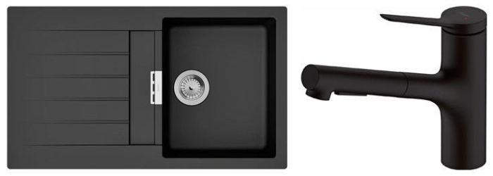 Набір для кухні Hansgrohe , гранітна мийка S520-F345 + зміш. Zesis M33, чорний графіт-чорний матовий