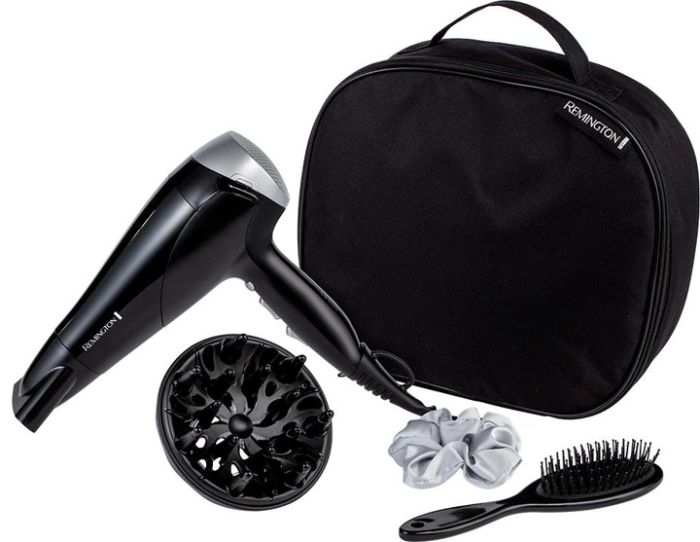 Фен Remington Style Edition, 2200Вт, режимов-3, дифузор, резинка, расческа, кейс, иониз-я, хол. обдув, черно-серый