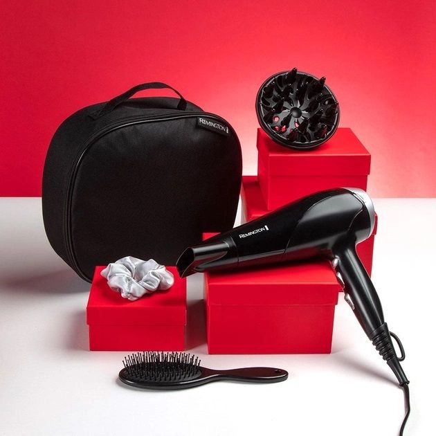 Фен Remington Style Edition, 2200Вт, режимов-3, дифузор, резинка, расческа, кейс, иониз-я, хол. обдув, черно-серый