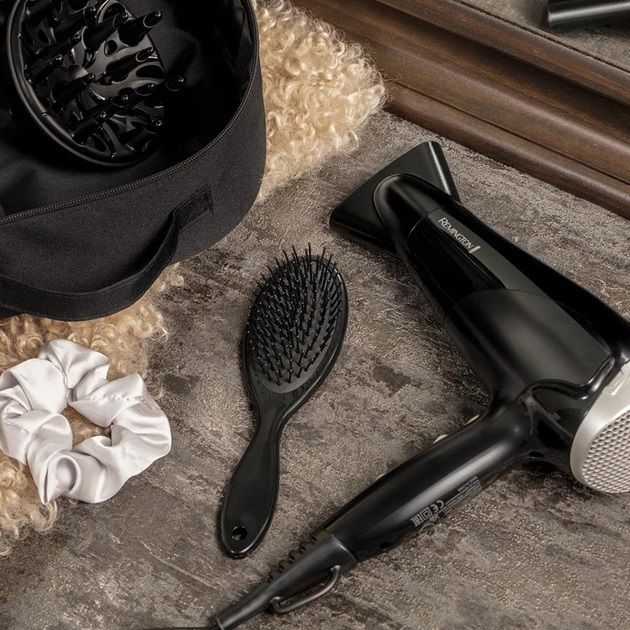 Фен Remington Style Edition, 2200Вт, режимов-3, дифузор, резинка, расческа, кейс, иониз-я, хол. обдув, черно-серый