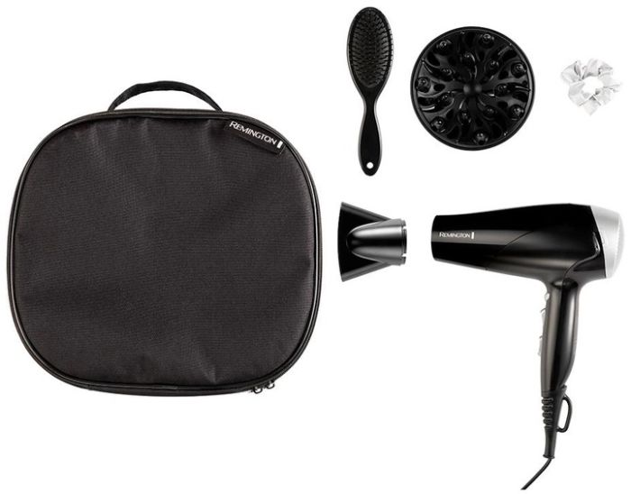 Фен Remington Style Edition, 2200Вт, режимов-3, дифузор, резинка, расческа, кейс, иониз-я, хол. обдув, черно-серый