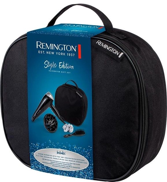 Фен Remington Style Edition, 2200Вт, режимов-3, дифузор, резинка, расческа, кейс, иониз-я, хол. обдув, черно-серый