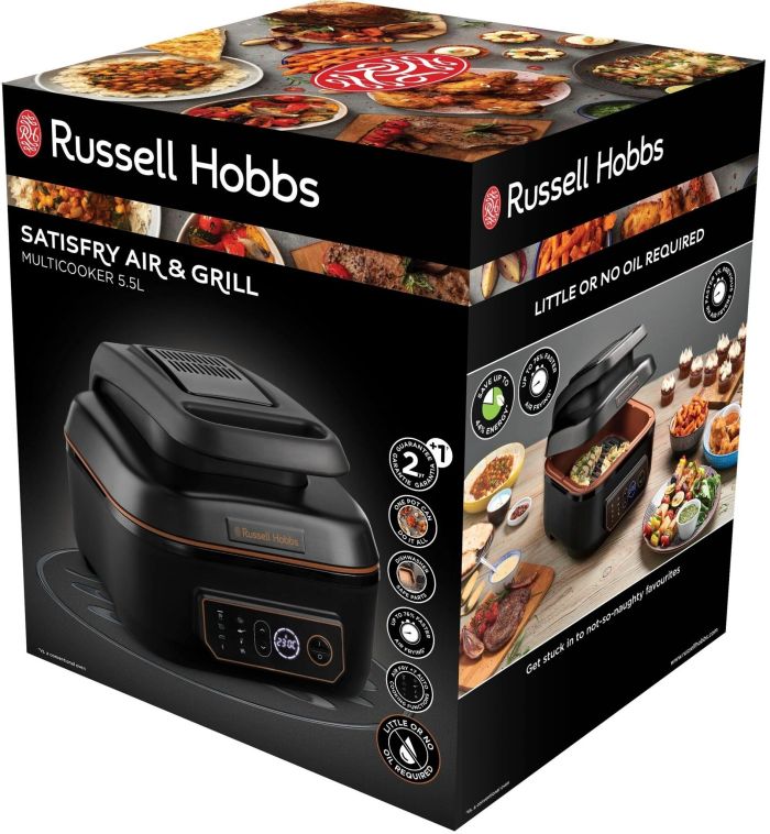 Мультипечь Russell Hobbs SatisFry Air&Grill, 1745Вт, чаша-5.5л, сенсорное управл., алюминий/пластик, черно-оранжевый