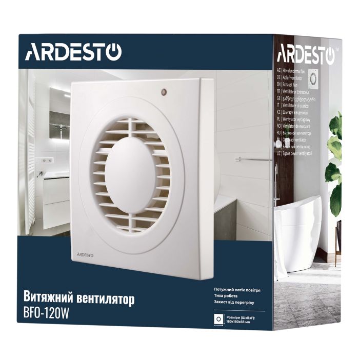 Вытяжной вентилятор Ardesto 20 Вт, 150 м3/ч, 2300 об/мин, 35 дБ, белый