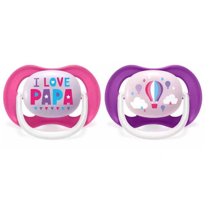 Пустышка Avent Ultra Air I love 6-18мес, ортодонтическая, 2шт, для девочек