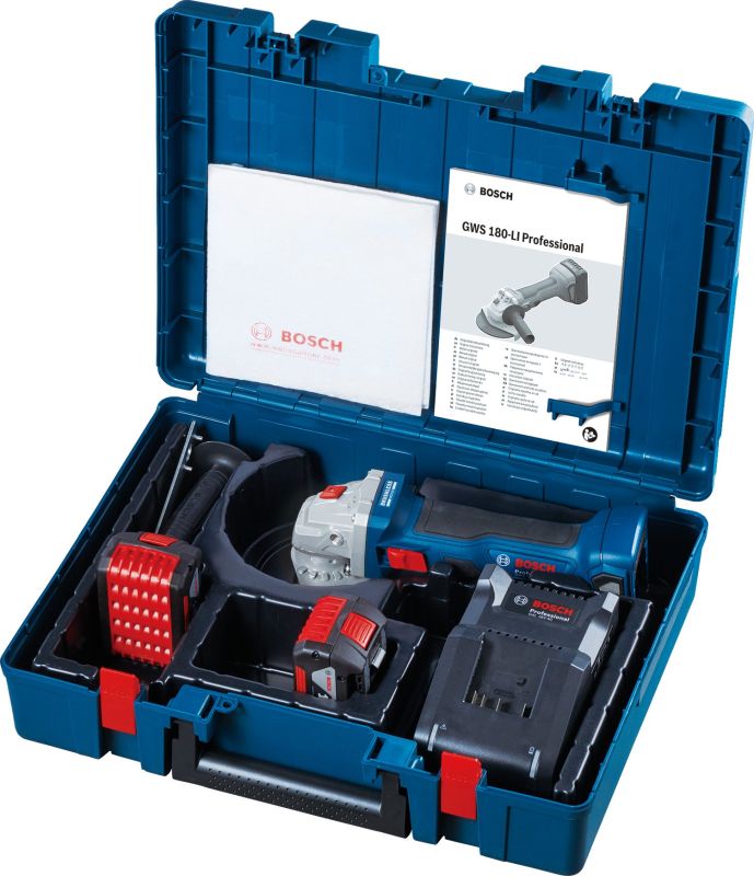 Шлифмашина угловая аккумуляторная Bosch Professional GWS 180-LI, 125мм, 18В 2х4Ач, 11000об/мин, 2кг