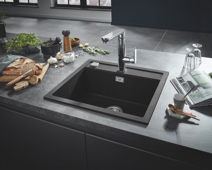 Мийка кухонна Grohe K700, граніт, прямокут., без крила, 560x510x200мм, чаша - 1, врізна, чорний граніт