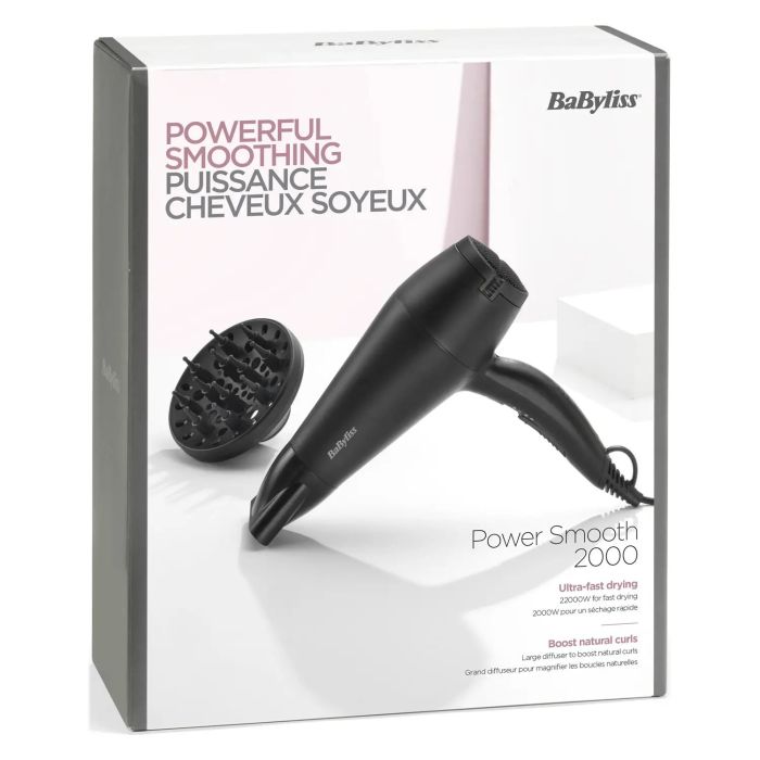 Фен Babyliss, 2000Вт, режимов-2, ионизиция, хол. обдув, 2 насадки, черный