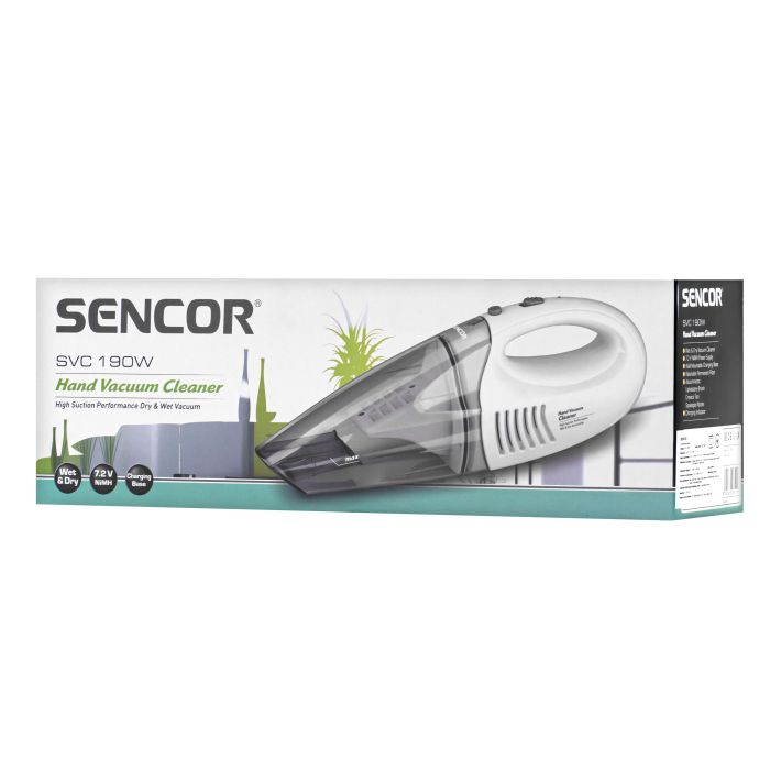 Пылесос Sencor  автомобильный, 450Вт, конт пыль -0.5л, автон. раб. до 15мин, вес-1.5кг, белый