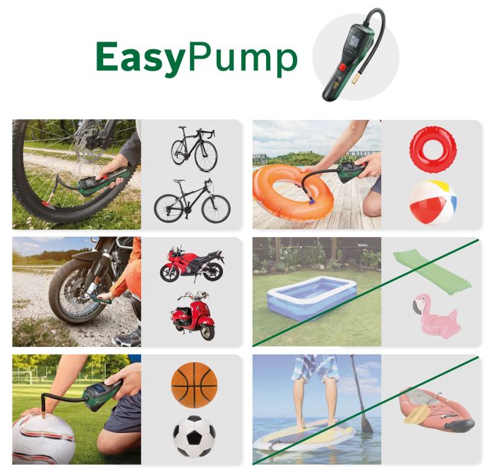 Автомобильный компрессор аккумуляторный Bosch EasyPump, 3.6 В, 3 Ач, 10.3 бар, 10 л/мин, 0.4кг