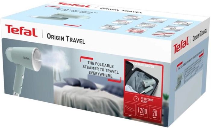 Отпариватель Tefal Origin Travel компактный, 1200Вт, 70мл, постоянный пар - 20гр, метал. подошв., белый