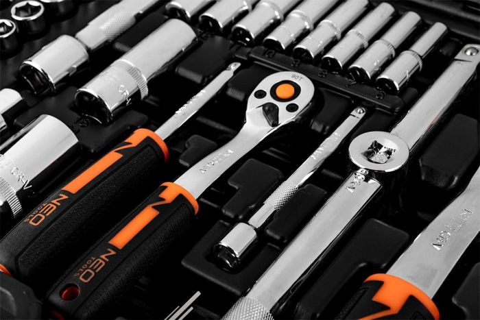 Набір інструментів Neo Tools, набір торцевих головок, 110шт, 1/2", 1/4", CrV, кейс