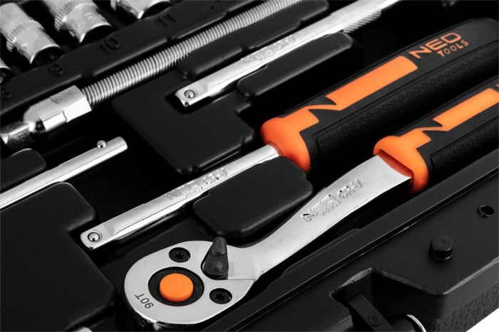 Набор инструмента Neo Tools, набор торцевых головок, 46шт, 1/4", CrV, кейс