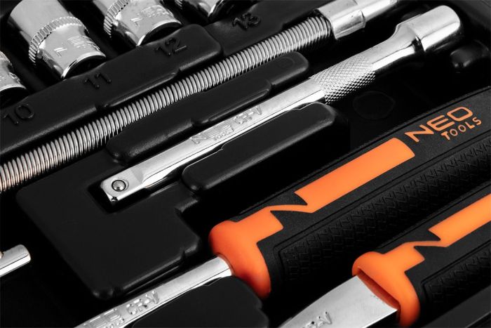 Набор инструмента Neo Tools, набор торцевых головок, 46шт, 1/4", CrV, кейс