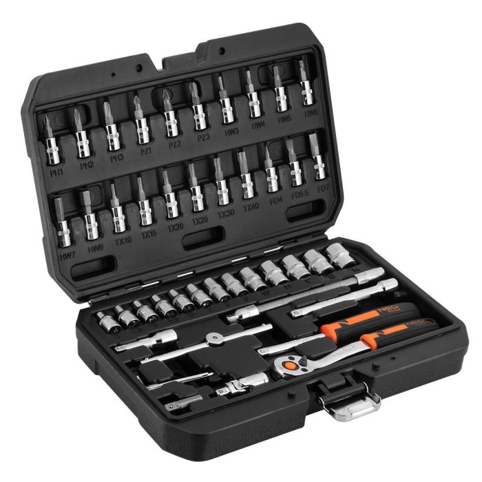 Набор инструмента Neo Tools, набор торцевых головок, 46шт, 1/4", CrV, кейс