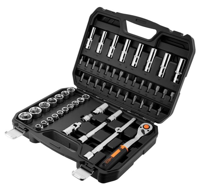 Набор инструмента Neo Tools, набор торцевых головок, 58шт, 1/2", CrV, кейс