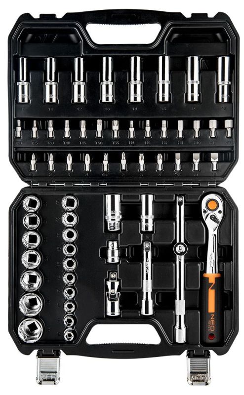 Набор инструмента Neo Tools, набор торцевых головок, 58шт, 1/2", CrV, кейс