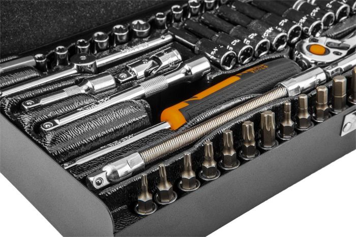 Набор инструмента Neo Tools, набор торцевых головок, 63шт, 1/4", CrV, металлический кейс