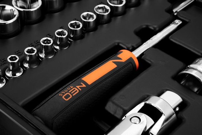Набор инструмента Neo Tools, набор торцевых головок, 94шт, 1/2", 1/4", CrV, кейс