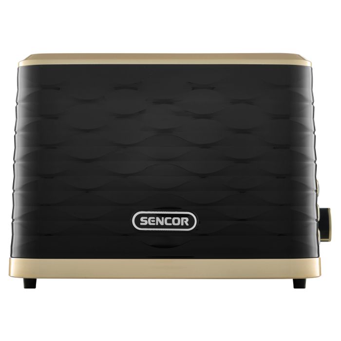 Тостер Sencor 930Вт, підігрів, розморожування, підсвічування, пластик, чорно-золотий