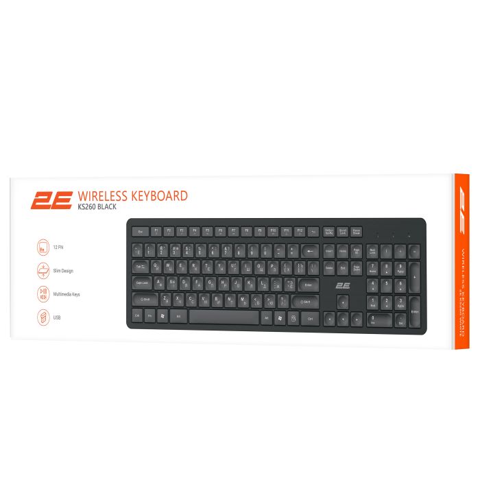 Клавиатура мембранная 2E KS260 106key, WL, EN/UK/RU, чёрный