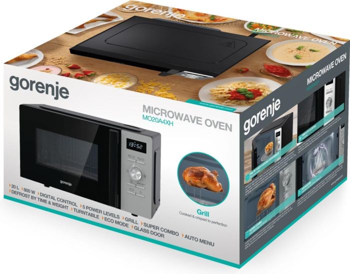 Микроволновая печь Gorenje, 20л, электр. управл., 800Вт, гриль, дисплей, 11 программ, нерж