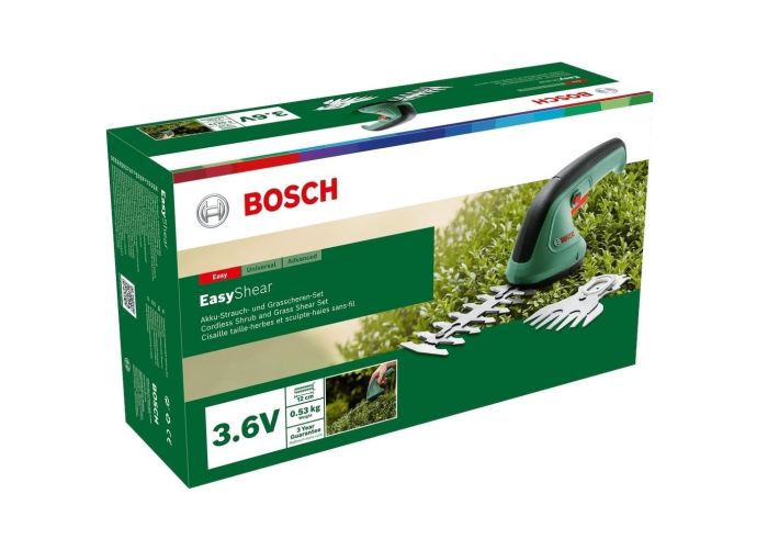 Кущоріз акумуляторний Bosch EasyShear 3.6В акб 1х1.5А·год лезо 12см крок різу 8мм 0.5кг