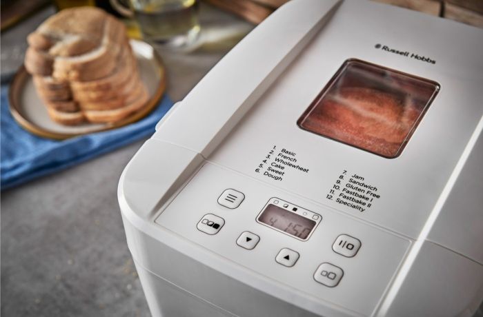 Хлебопечка Russell Hobbs 600Вт, программ-12, макс.вес -1кг, форма-прямоугольник, пластик, белый
