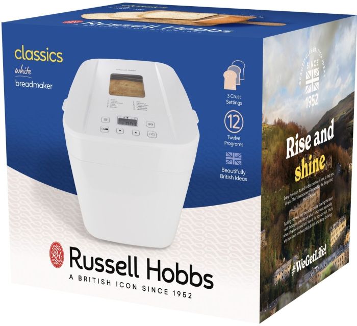 Хлебопечка Russell Hobbs 600Вт, программ-12, макс.вес -1кг, форма-прямоугольник, пластик, белый