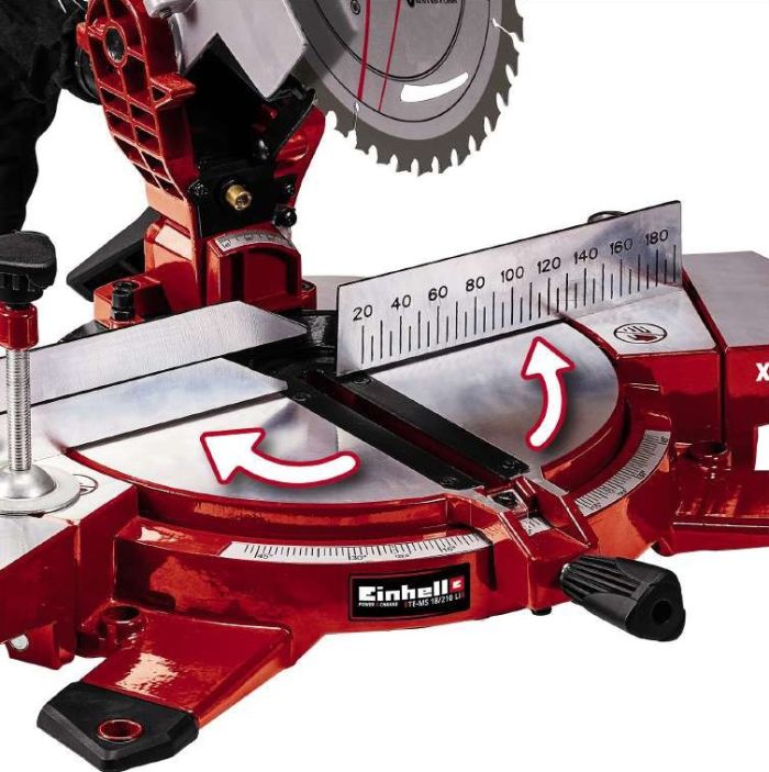 Пила торцовочная аккумуляторная Einhell TE-MS 18/210 Li - Solo, PXC, 18В, диск 210х30мм, 3000об/мин, LED, лазер, 7кг, без АКБ и ЗУ