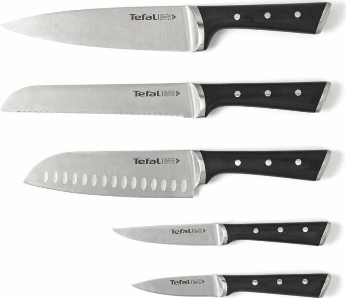 Набір ножів Tefal Ice Force, 5пр., з дерев'яною колодкою, нержавіюча сталь, пластик, чорний