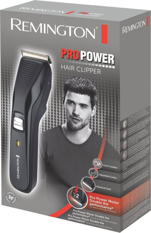 Машинка для стрижки  Remington, сеть+акум., Pro Power мотор, насадок-2, сталь, черный