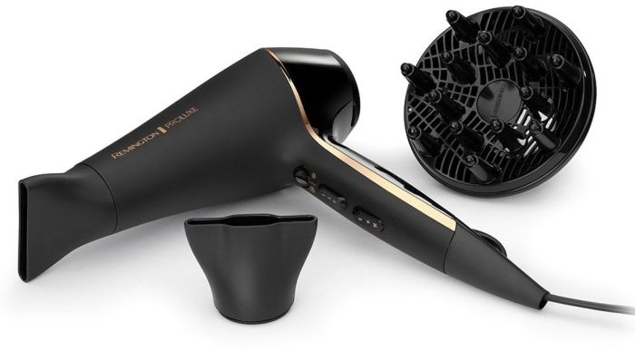 Фен Remington ProLuxe Midnight Edition, 2400Вт, 3 режими, дифузор, іоніз-я, хол. обдув, чорний