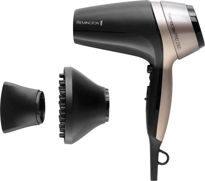 Фен Remington Thermacare Pro, 2100Вт, 3 режими, дифузор,турмалінова  іоніз-я, хол. обдув, чорно-коричневий