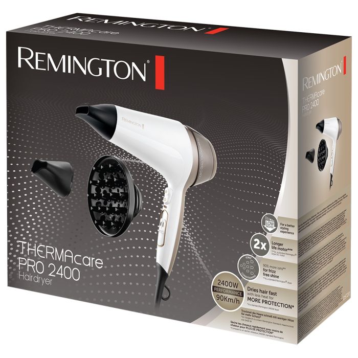 Фен Remington Thermacare Pro, 2200Вт, режимов-3, дифузор, иониз-я, хол. обдув, турбо режим, бело-коричневый