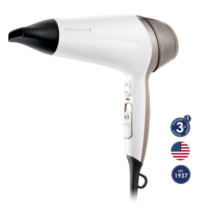 Фен Remington Thermacare Pro, 2200Вт, режимов-3, дифузор, иониз-я, хол. обдув, турбо режим, бело-коричневый