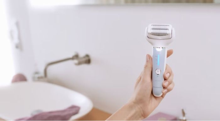 Епілятор Panasonic пінцетний, акумуляторний , пінцет.-60, волог.+сух., насадок-7, футляр , голубий-білий