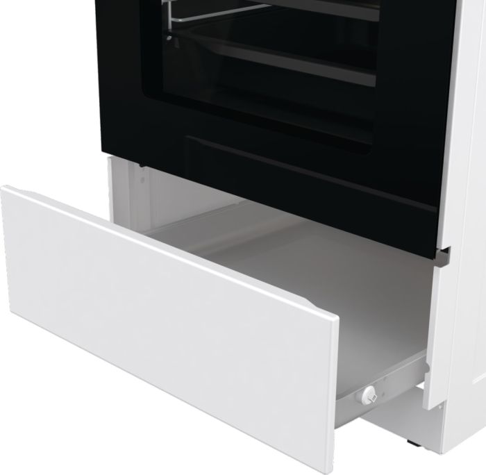 Плита Gorenje электрическая стеклокерамическая, 70л, 50x60см, дисплей,  приготовление с паром, программатор, белый