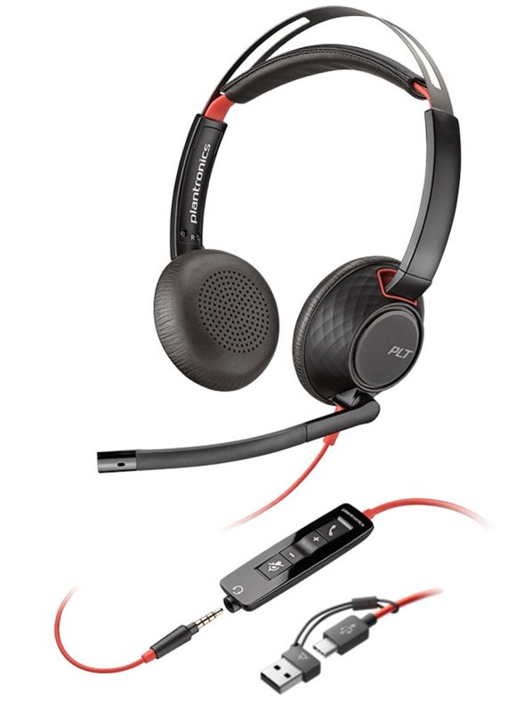 Гарнітура комп'ютерна стерео On-ear Poly Blackwire 5220, USB-A, USB-C, 3.5 мм, всеспрямований, noise canceling, чорний