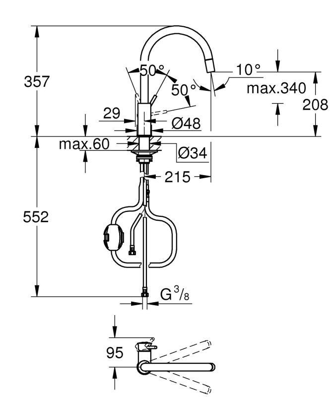 Смеситель для кухни Grohe BauClassic, дл.излива - 215мм, поворотный, 1рычаг, хром