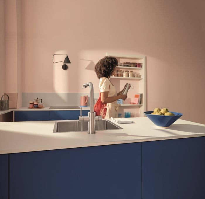 Смеситель для кухни Grohe Blue Pure Minta, дл.излива - 223мм, поворотный/вытяжной, 2 воды, супер сталь