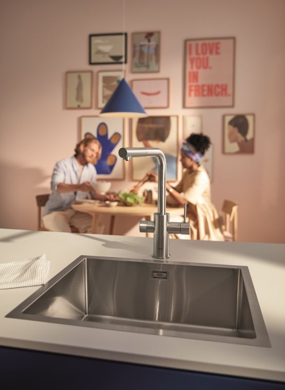 Смеситель для кухни Grohe Blue Pure Minta, дл.излива - 223мм, поворотный/вытяжной, 2 воды, супер сталь