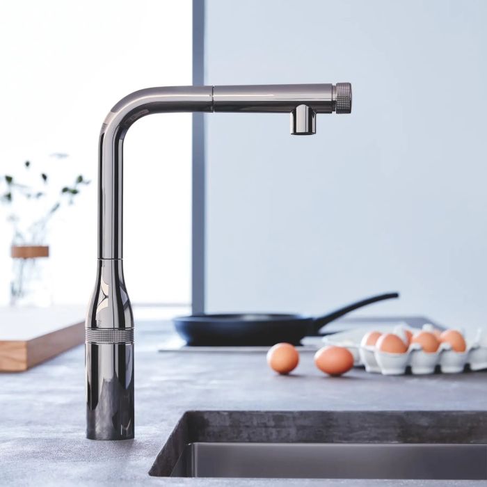 Смеситель для кухни Grohe Essence Smart Control, дл.излива - 199мм, поворотный/вытяжной, вентиль/кнопка, графит